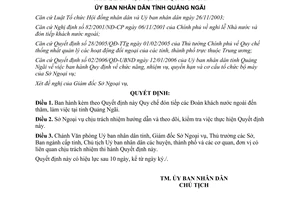 Quyết định 05/2007/QĐ-UBND Quy chế đón tiếp đoàn khách nước ngoài Quảng Ngãi
