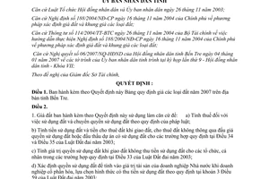 Quyết định 02/2007/QĐ-UBND Bảng quy định giá các loại đất năm 2007 Bến Tre