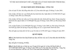 Quyết định 09/2007/QĐ-UB quy chế làm việc của  UBND Bà Rịa Vũng Tàu