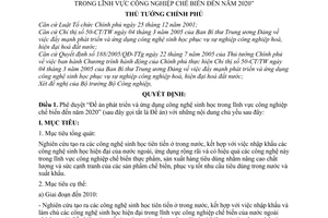 Quyết định 14/2007/QĐ-TTg đề án phát triển ứng dụng công nghệ sinh học lĩnh vực công nghiệp chế biến đến năm 2020