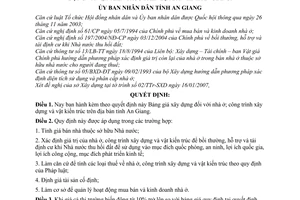 Quyết định 05/2007/QĐ-UBND Bảng giá xây dựng nhà ở; công trình xây dựng vật kiến trúc trúc tỉnh An Giang