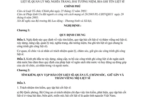 Nghị định 16/2007/NĐ-CP tìm kiếm, quy tập hài cốt liệt sĩ, quản lý mộ, nghĩa trang, đài tưởng niệm, bia ghi tên liệt sĩ