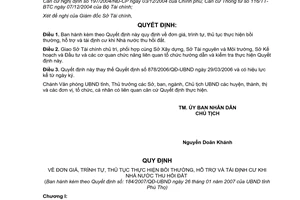 Quyết định 184/2007/QĐ-UBND đơn giá trình tự thủ tục thực hiện bồi thường