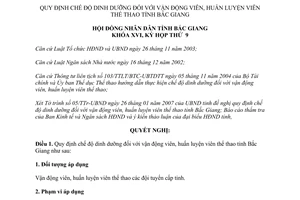 Nghị quyết 05/2007/NQ-HĐND chế độ dinh dưỡng vận động viên thể thao Bắc Giang