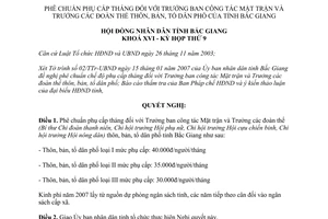 Nghị quyết 04/2007/NQ-HĐND phụ cấp Trưởng ban công tác Mặt trận Bắc Giang