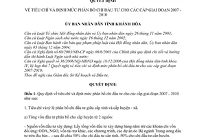 Quyết định 06/2007/QĐ-UBND  tiêu chí và định mức phân bổ chi đầu tư cho các cấp giai đoạn 2007 - 2010