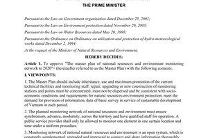 Decision No. 16/2007/QD-TTg The master plan on environment monitoring network to 2020
