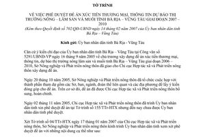 Tờ trình 12/TTr-SNN-KH năm 2007 phê duyệt đề án xúc tiến thương mại Bà Rịa 2007 2010