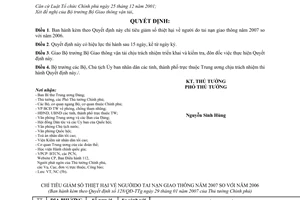 Quyết định 128/QĐ-TTg chỉ tiêu giảm số thiệt hại người tai nạn giao thông năm 2007