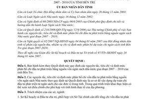 Quyết định 04/2007/QĐ-UBND phân bổ vốn đầu tư phát triển bằng ngân sách Bến Tre