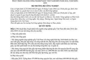 Quyết định 07/2007/QĐ-BCN phê duyệt quy hoạch điều chỉnh phát triển ngành Công nghiệp giấy Việt Nam năm 2010, tầm nhìn 2020