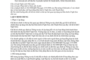 Thông tư 08/2007/TT-BTC hướng dẫn chế độ tài chính thủ tục hải quan Khu kinh tế Nghi Sơn Thanh Hoá