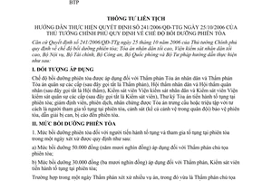 Thông tư liên tịch  01/2007/TTLT-TANDTC-VKSNDTC-BNV-BTC-BCA-BQP-BTP  Hướng dẫn thực hiện QĐ 241/2006/QĐ-TTg