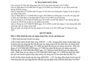 Quyết định 06/2007/QĐ-UBND điều chỉnh dự toán xây dựng công trình tỉnh Bến Tre