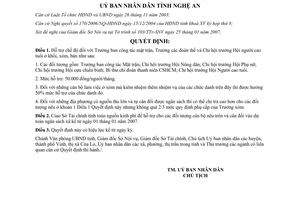 Quyết định 10/2007/QĐ-UBND hỗ trợ Trưởng ban công tác mặt trận Trưởng các đoàn thể Nghệ An