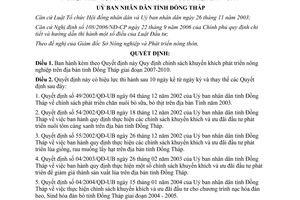 Quyết định 03/2007/QĐ-UBND khuyến khích phát triển nông nghiệp Đồng Tháp