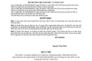 Quyết định 01/2007/QĐ-BGDĐT Quy chế tổ chức hoạt động trung tâm giáo dục thường xuyên