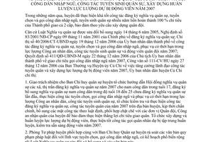 Chỉ thị 01/2007/CT-UBND thực hiện công tác đăng ký NVQS tuyển chọn gọi công dân nhập ngũ công tác tuyển sinh QS xây dựng huấn luyện lực lượng DBĐV