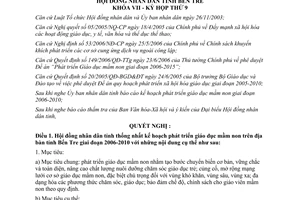 Nghị quyết 07/2007/NQ-HĐND phát triển giáo dục mầm non 2006 2010 Bến Tre