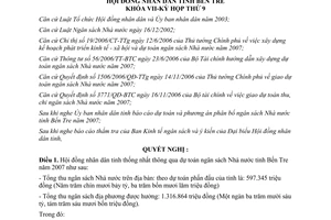 Nghị quyết 03/2007/NQ-HĐND dự toán phân bổ ngân sách 2007 Bến Tre