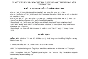 Quyết định 45/QĐ-UBND kiện toàn Ban Tổ chức Hội thi Sáng tạo kỹ thuật