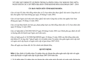 Quyết định 01/2007/QĐ-UBND phân chia khoản thu giữa ngân sách các cấp 2007 2010 Khánh Hòa