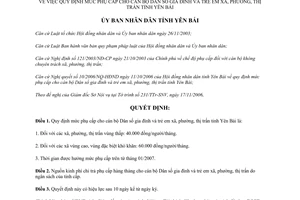 Quyết định 18/2007/QĐ-UBND mức phụ cấp cán bộ Dân số gia đình và trẻ em Yên Bái