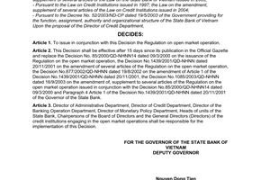 Decision No. 01/2007/QD-NHNN of January 05, 2007, on the issuance of the regulation on the open market operation