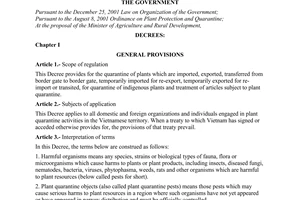 Decree of Government No. 02/2007/ND-CP of January 05, 2007 on plant quarantine