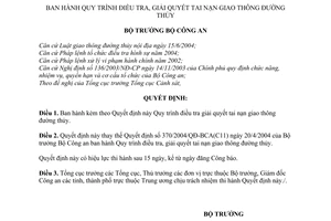 Quyết định 17/2007/QĐ-BCA(C11) quy trình điều tra, giải quyết tai nạn giao thông đường thủy