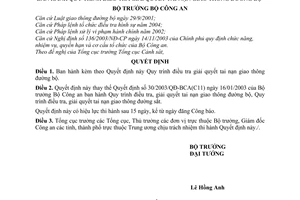 Quyết định 18/2007/QĐ-BCA(C11) Quy trình điều tra giải quyết tai nạn giao thông đường bộ