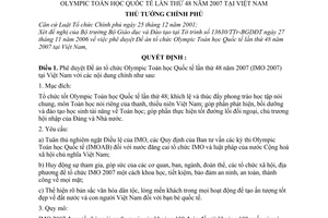 Quyết định 21/QĐ-TTg Phê duyệt Đề án tổ chức Olympic Toán học Quốc tế lần 48 năm 2007 tại Việt Nam