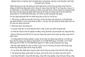 Thông báo 195/TB-SXD-QLSXKD cấp chứng chỉ hành nghề giám sát thi công xây dựng công trình cá nhân tốt nghiệp cao đẳng trung cấp chuyên ngành xây dựng