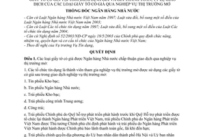 Quyết định 86/QĐ-NHNN  danh mục các loại giấy tờ có giá, tỷ lệ chênh lệch giữa giá trị giấy tờ có giá tại thời điểm định giá