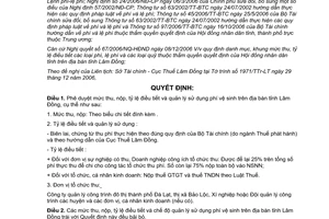 Quyết định 85/QĐ-UBND 2007 mức thu nộp tỷ lệ điều tiết phí vệ sinh Lâm Đồng