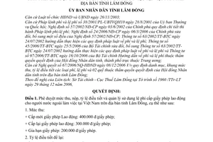 Quyết định 72/QĐ-UBND mức thu, nộp, tỷ lệ điều tiết chế độ quản lý sử dụng lệ phí cấp giấy phép lao động cho người nước ngoài