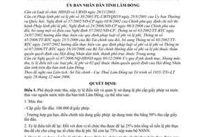 Quyết định 67/QĐ-UBND năm 2007 mức thu tỷ lệ điều tiết  lệ phí cấp giấy phép xả