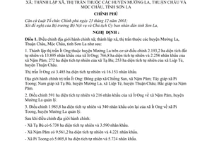 Nghị định 03/2007/NĐ-CP điều chỉnh địa giới hành chính xã; thành lập xã, thị trấn thuộc huyện Mường La, Thuận Châu Mộc Châu, tỉnh Sơn La