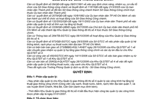 Quyết định 86/QĐ-SGTCC phân cấp quản lý công trình hạ tầng kỹ thuật Khu Quản lý giao thông đô thị số 4