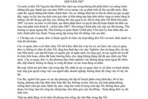 Chỉ thị 01/2007/CT-TTg tổ chức đón Tết Đinh Hợi năm 2007