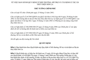 Quyết định 02/2007/QĐ-TTg Quy định bồi thường, hỗ trợ tái định cư Dự án thuỷ điện Sơn La
