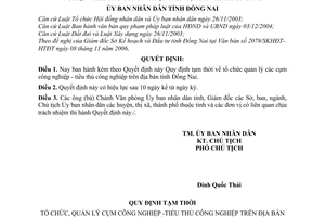 Quyết định 06/2007/QĐ-UBND quy định tạm thời tổ chức quản lý cụm công nghiệp tiểu thủ công nghiệp tỉnh Đồng Nai