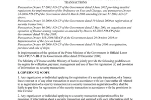 Joint circular No. 03/2007/TTLT-BTC-BTP of January 10, 2007, on regime for collection, payment, management and use of fees for registration of, and provision of information on, security transactions.