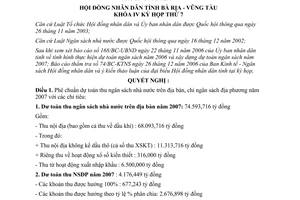 Nghị quyết 02/2007/NQ-HĐND dự toán thu ngân sách nhà nước chi ngân sách