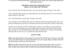 Nghị quyết 15/2007/NQ-HĐND Danh mục lệ phí cấp giấy phép xây dựng Kiên Giang