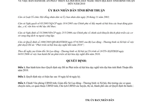 Quyết định 03/2007/QĐ-UBND phát triển xã hội hóa dạy nghề Bình Thuận 2010