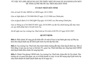 Quyết định số 24/QĐ-UBND 2007 sửa đổi giá tối thiểu xe hai bánh gắn máy tính lệ phí trước bạ Bình Định