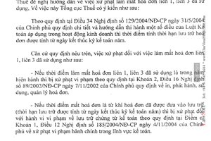 Công văn  599/TCT-PCCS xử phạt hành vi làm mất hóa đơn liên 1, liên 3 đã sử dụng