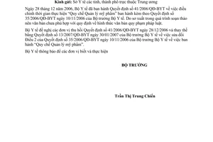 Công văn 679/BYT-QLD  thu hồi QĐ 41/2006/QĐ-BYT "quy chế quản lý mỹ phẩm"