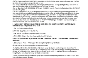 Công văn 1135/NHNN-KTTC  Sửa đổi huỷ bỏ  tài khoản trong Hệ thống tài khoản kế toán QTDND cơ sở